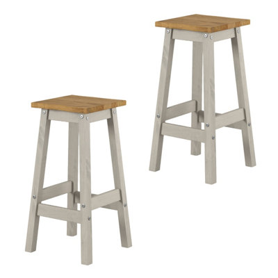 Corona Pair of Grey Live Edge High Breakfast Stools - Rustic Wooden Bar ...