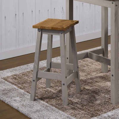 Corona Pair of Grey Live Edge High Breakfast Stools - Rustic Wooden Bar ...
