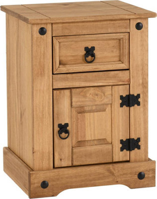 Corona Petite Bedside 1 Door 1 Drawer in Distressed Waxed Pine Finish