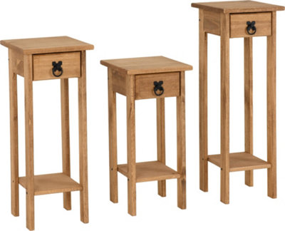 Corona Plant Stands Set of 3 Sizes in Distressed Waxed Pine Finish