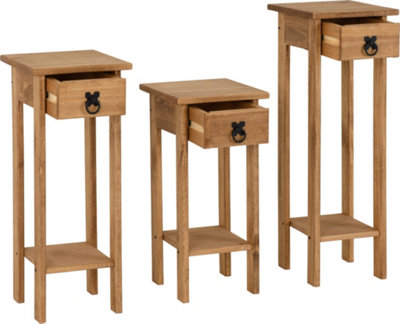 Corona Plant Stands Set of 3 Sizes in Distressed Waxed Pine Finish