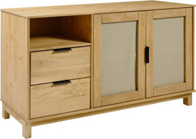 Corona Rattan 2 Door 2 Drawer Sideboard in Distressed Wax Pine and Rattan Effect