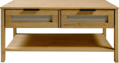 Corona Rattan 2 Drawer Coffee Table in Distressed Wax Pine and Rattan Effect