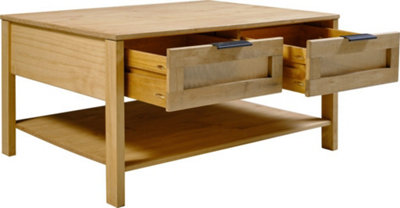 Corona Rattan 2 Drawer Coffee Table in Distressed Wax Pine and Rattan Effect