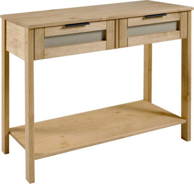 Corona Rattan 2 Drawer Console Table in Distressed Wax Pine and Rattan Effect