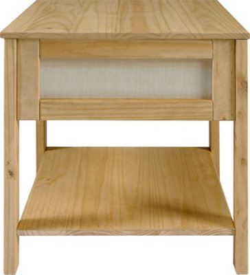 Corona Rattan Side End Lamp Table in Distressed Wax Pine and Rattan Effect