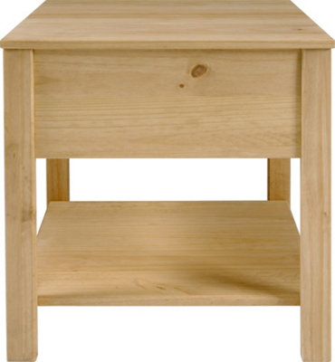 Corona Rattan Side End Lamp Table in Distressed Wax Pine and Rattan Effect
