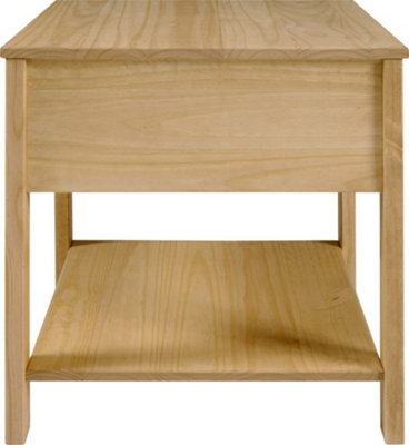Corona Rattan Side End Lamp Table in Distressed Wax Pine and Rattan Effect