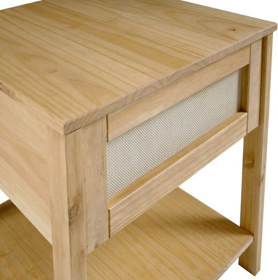 Corona Rattan Side End Lamp Table in Distressed Wax Pine and Rattan Effect