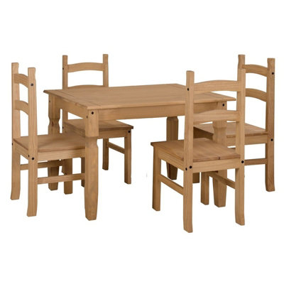 Corona rectangular dining table & 4 chair set, antique waxed pine