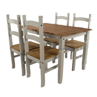 Corona rectangular dining table & 4 chair set, grey waxed pine