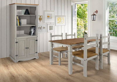 Corona Rectangular Large Dining Table and 4 Chair Set - Pine - 150 x 75 x 75 cm - Grey Wax/Antique Waxed Pine