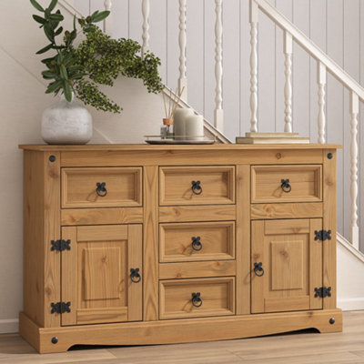 Corona Sideboard 2 Door 5 Drawer Solid Pine Mexican Wood Chest