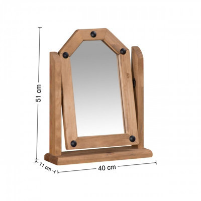 Corona Single Dressing Table Mirror Adjustable Solid Pine with Mexican Styling