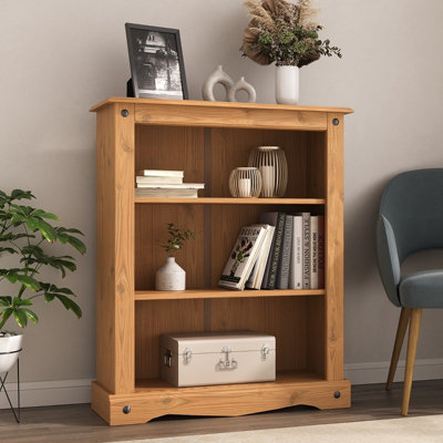 Corona Small Pine Bookcase 3 Book Shelves Mexican Solid Wood