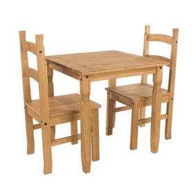 Corona square dining table & 2 chair set, antique waxed pine