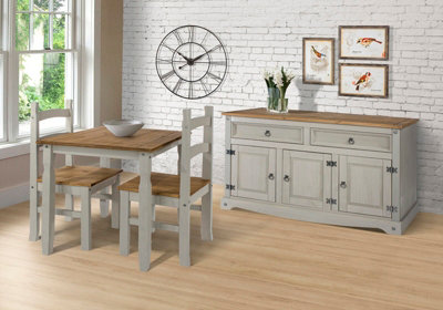 Corona square dining table & 2 chair set, grey waxed pine