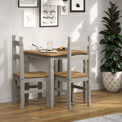 Corona square dining table & 2 chair set, grey waxed pine
