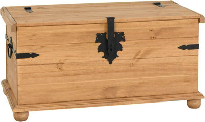 Corona Storage Ottoman Toybox Chest in Distressed Waxed Pine Finish