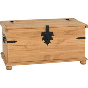 Corona Storage Ottoman Toybox Chest in Distressed Waxed Pine Finish