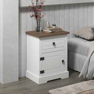 Corona White 1 Drawer Bedside Table Storage Waxed Mexican Styling Solid Pine Top