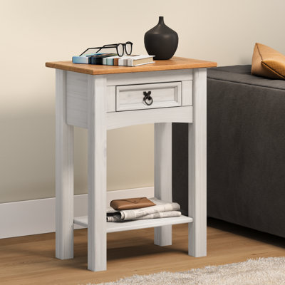 Corona White 1 Drawer Console Table 1 Shelf Hallway Side Unit Solid Pine with Mexican Styling