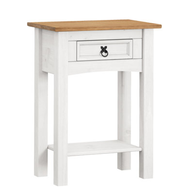 Corona White 1 Drawer Console Table 1 Shelf Hallway Side Unit Solid Pine with Mexican Styling