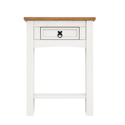 Corona White 1 Drawer Console Table 1 Shelf Hallway Side Unit Solid Pine with Mexican Styling