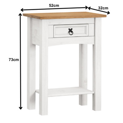 Corona White 1 Drawer Console Table 1 Shelf Hallway Side Unit Solid Pine with Mexican Styling