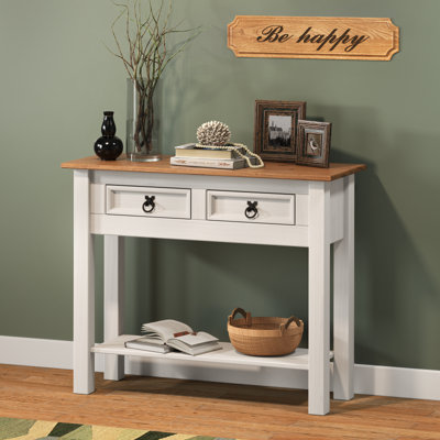 Corona White 2 Drawer Console Table 1 Shelf Hallway Side Unit Solid Pine with Mexican Styling