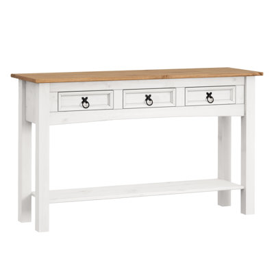 Corona White 3 Drawer Console Table 1 Shelf Hallway Side Unit Solid Pine with Mexican Styling