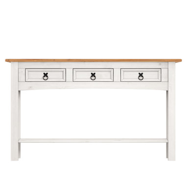 Corona White 3 Drawer Console Table 1 Shelf Hallway Side Unit Solid Pine with Mexican Styling