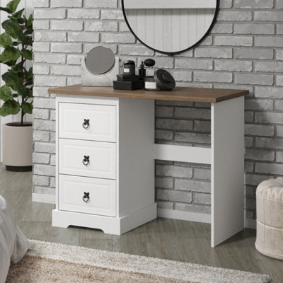 Corona White 3 Drawer Dressing Table Vanity Desk Waxed Mexican Styling Solid Pine Top