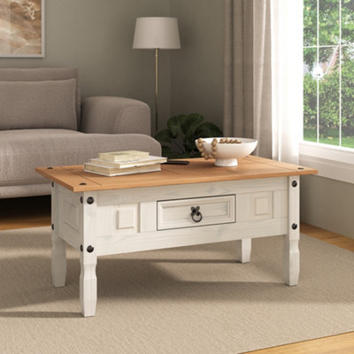 Corona White Coffee Table 1 Drawer Solid Wood Occasional Table