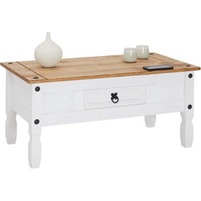 Corona White Coffee Table 1 Drawer Solid Wood Occasional Table