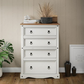 Corona White Compact 4 Drawer Chest Solid Pine with Mexican Styling