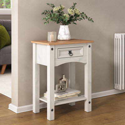 Corona White Console Table 1 Drawer Solid Wood Occasional Table