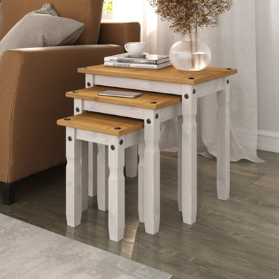 Corona White Nest of Tables Solid Wood Occasional Tables