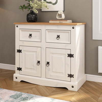 Corona White Sideboard 2 Door 2 Drawer Mexican Solid Pine Wood