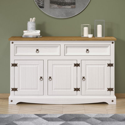 Corona White wax 2 drawer, 3 door medium sideboard, antique wax top