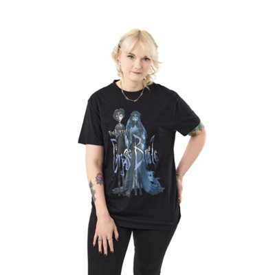 Corpse Bride Unisex Black Victor and Emily Short Sleeved T-Shirt (Large)