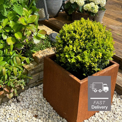 Corten Steel Cube Planter - W 300 x H 300 x D 300mm