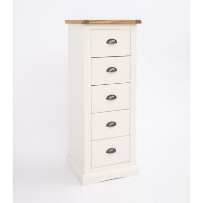 Cosenza 5 Drawer Narrow Chest of Drawers Brass Cup Handle