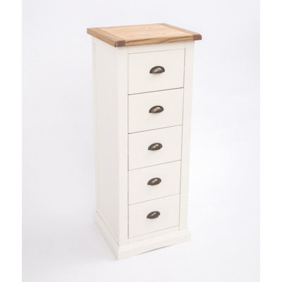 Cosenza 5 Drawer Narrow Chest of Drawers Brass Cup Handle