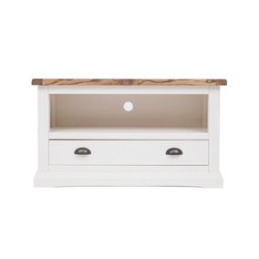 Cosenza Off White 1 Drawer TV Cabinet Brass Cup Handle