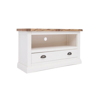 Cosenza Off White 1 Drawer TV Cabinet Brass Cup Handle