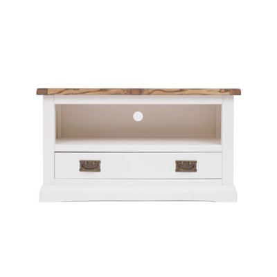 Cosenza Off White 1 Drawer TV Cabinet Brass Drop Handle