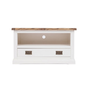 Cosenza Off White 1 Drawer TV Cabinet Brass Drop Handle