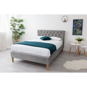 Cosford Grey Plush Velvet Sleigh Bed King Size Bed Frame 5ft