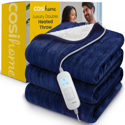 Cosi Home Double Fleece Sherpa Electric Heated Throw Navy DIY at B Q